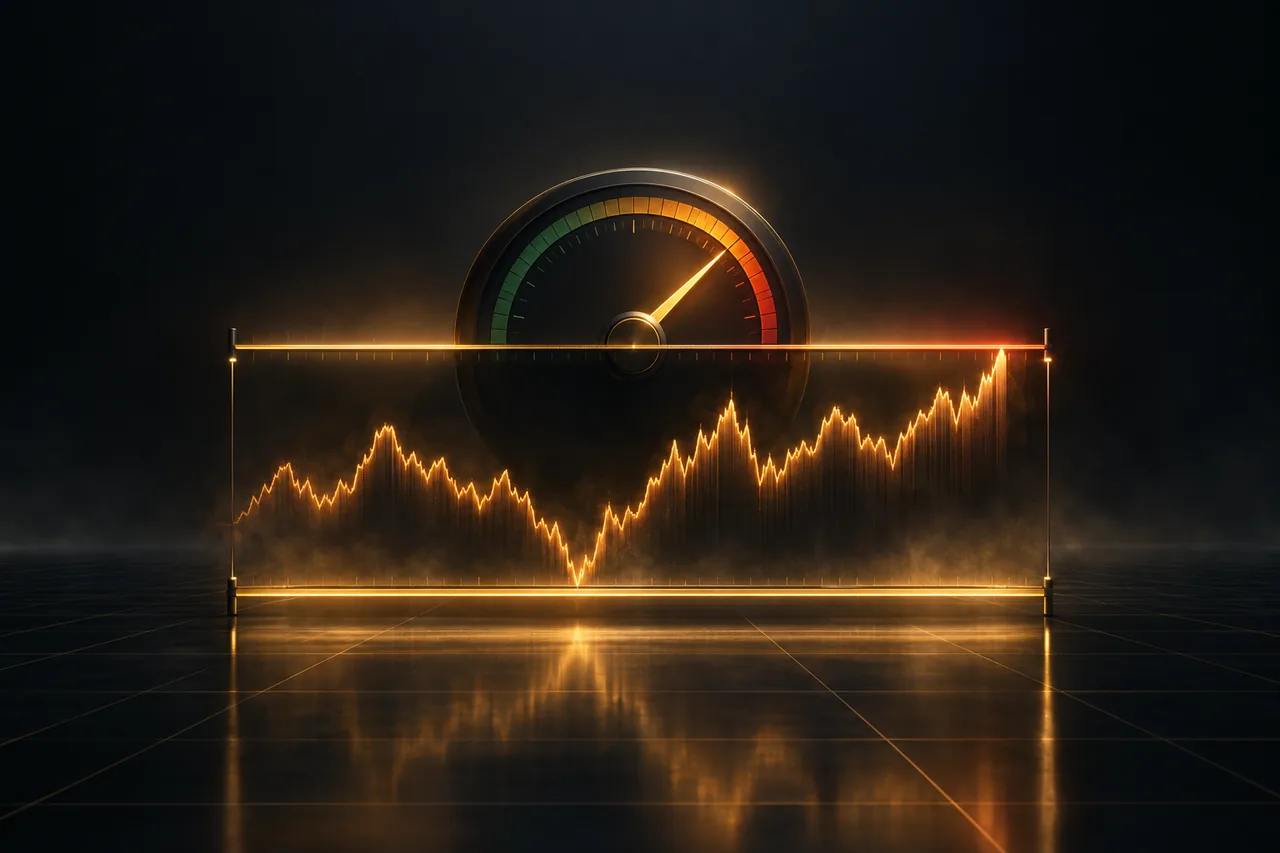 Abstrakte Darstellung von Handels-Risikolimits: eine Positionsanzeige, begrenzt durch eine Stop-Loss-Linie und eine Tagesverlust-Obergrenze.