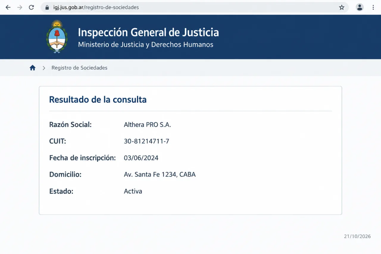 Ficha de la IGJ para Althera PRO S.A., CUIT 30-81214711-7, inscripta el 03/06/2024, consultada el 21/10/2026