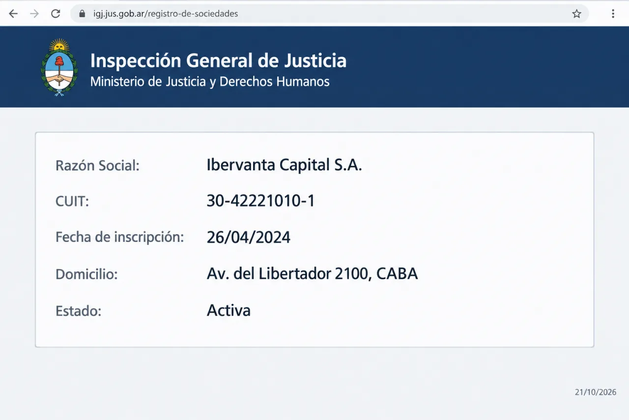 Constancia de la IGJ para Ibervanta Capital S.A., CUIT 30-42221010-1, inscripta el 26/04/2024