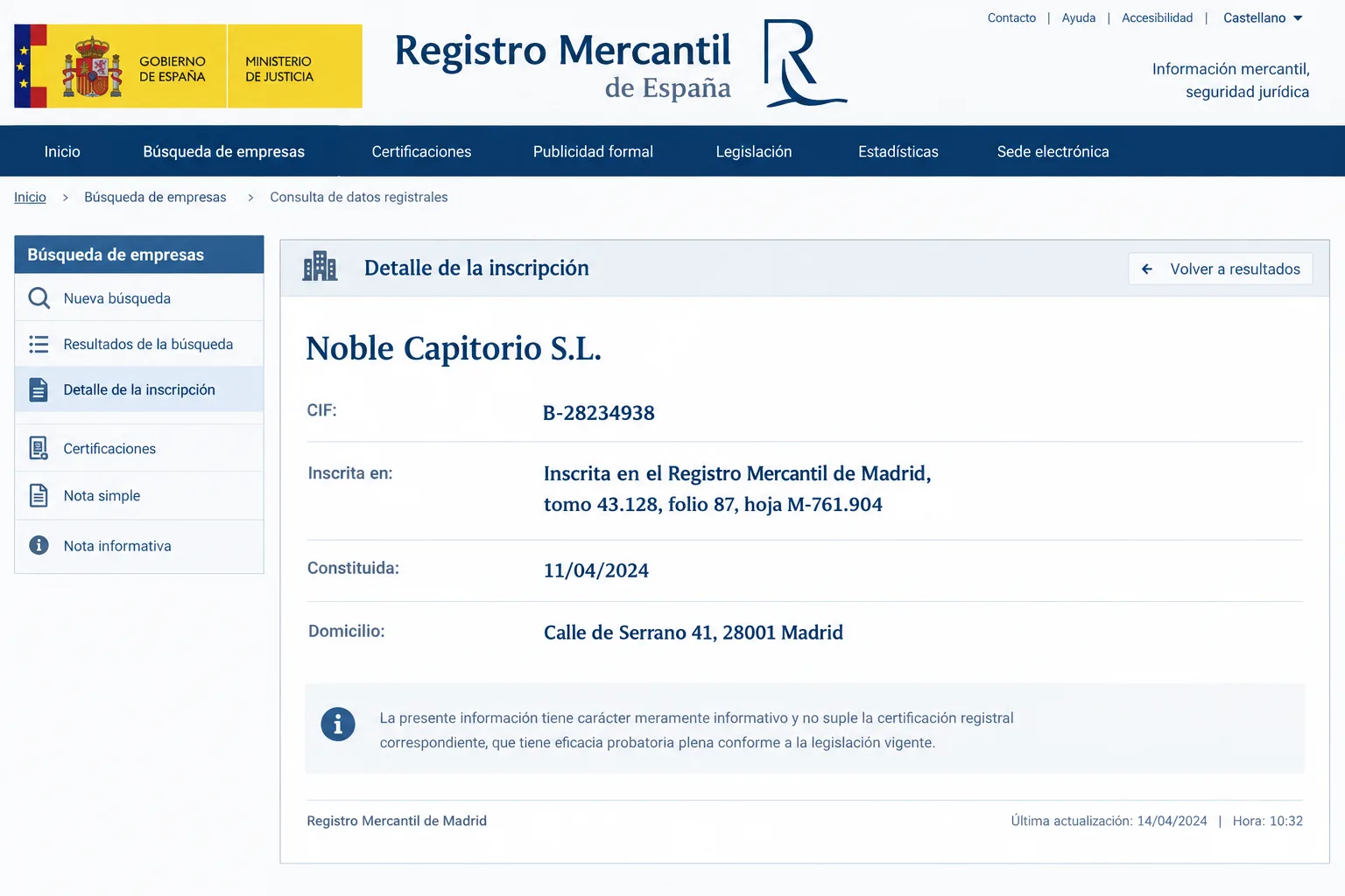 Registro Mercantil de Madrid, tomo 43.128, folio 87, hoja M-761.904, CIF B-28234938, constituida 11/04/2024