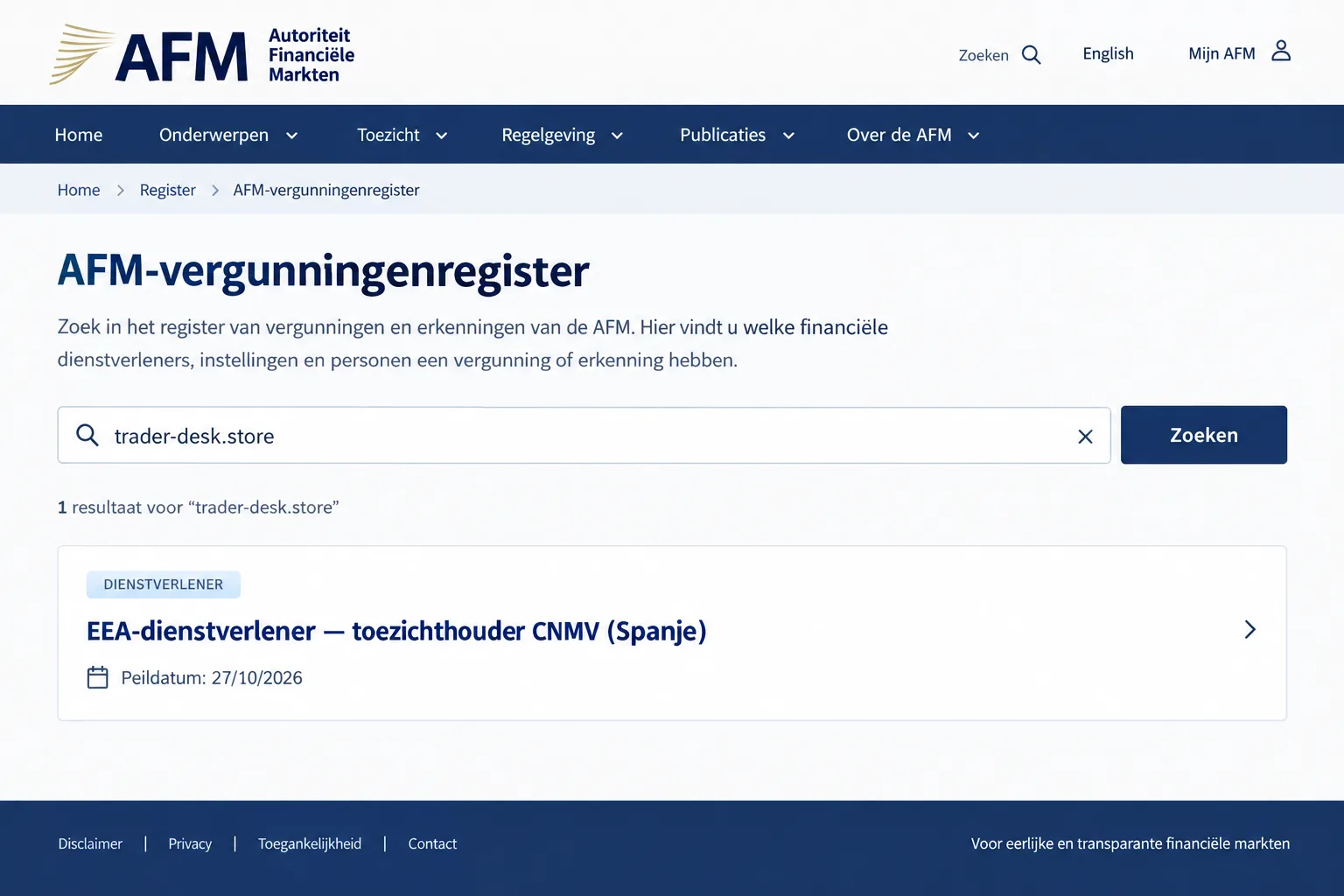 AFM-register, partnerbroker trader-desk.store/CNMV