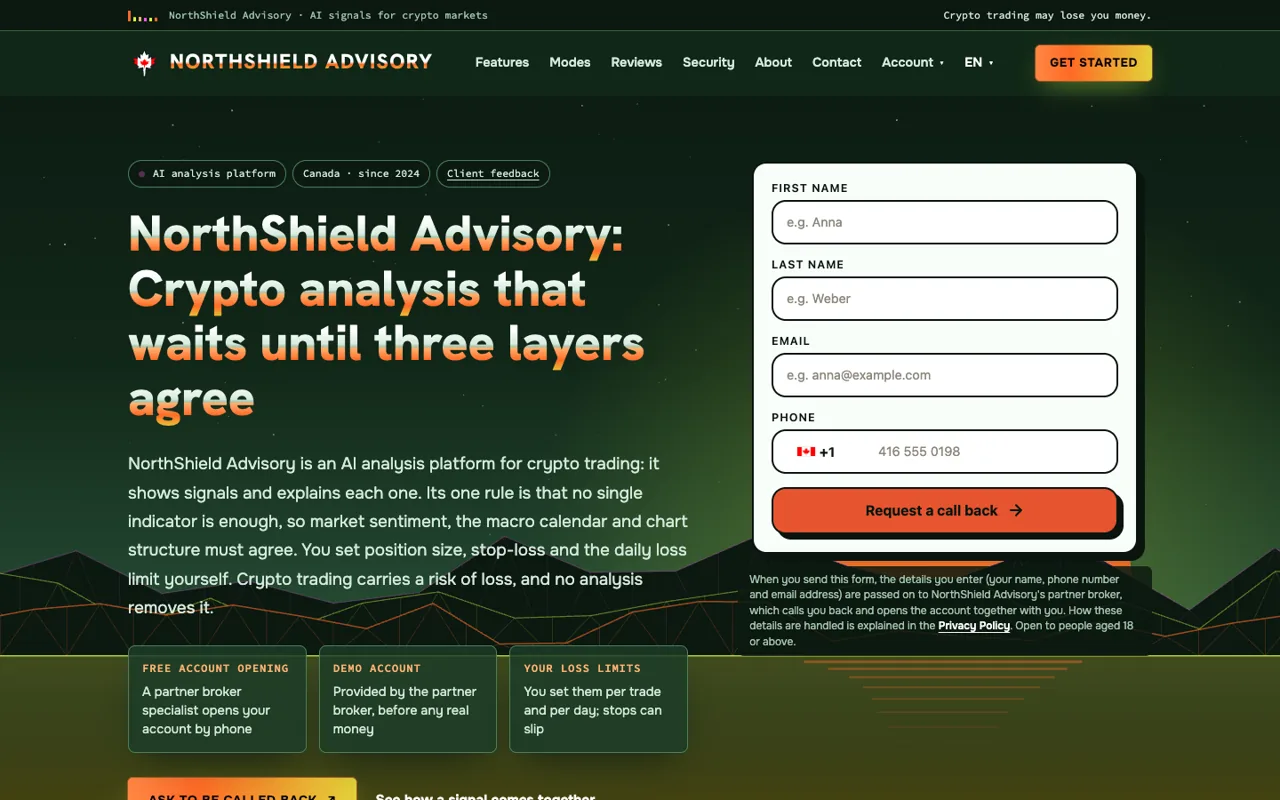 Capture d'écran du site officiel de NorthShield Advisory (northshieldadvisory.ca)
