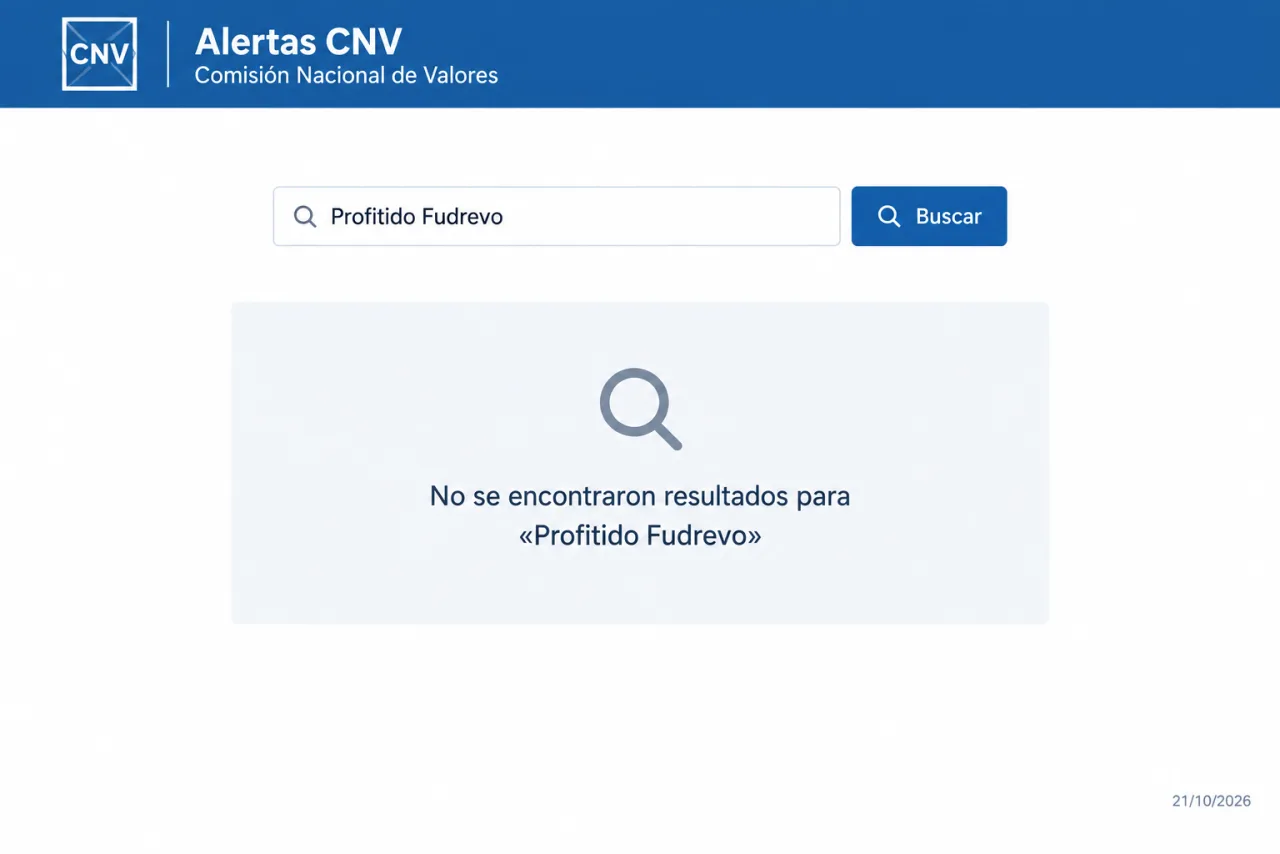 búsqueda en Alertas CNV sin registro de Profitido Fudrevo, 21/10/2026
