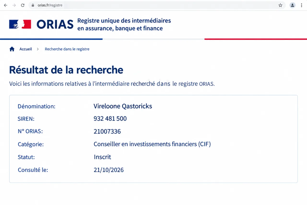 registro francés del operador, SIREN 932 481 500 y ORIAS 21007336, consultado el 21/10/2026